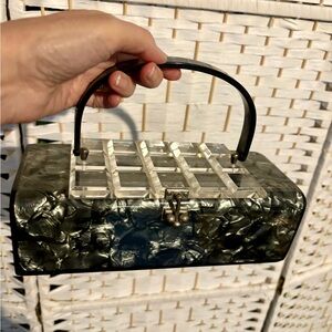 Vintage Lucite Pearlized Grey 1950s Purse